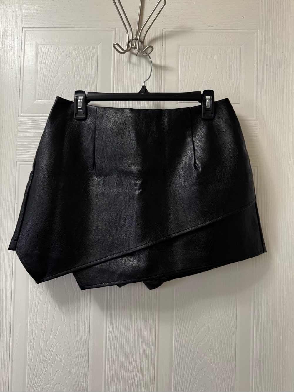 Lulu's Black Faux Leather Asymmetrical Mini Skirt